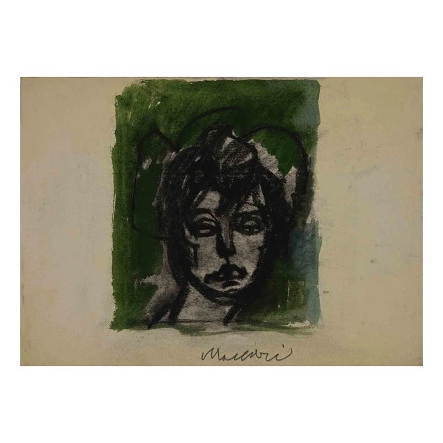 Mino Maccari, Portrait, Original Watercolor and Charcoal, Mid-20th Century For Sale