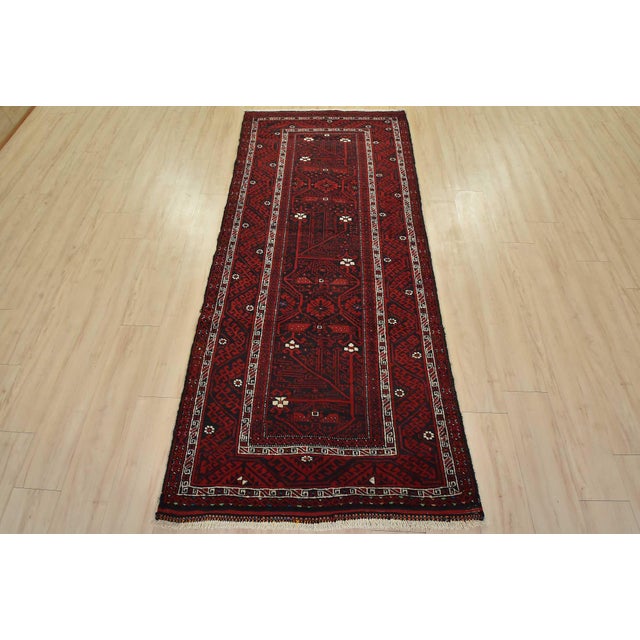 Cabin Baloch Rug 3’9” X 8’3” Black Wool Vintage Tribal Hand-Knotted Oriental Carpet For Sale - Image 3 of 13