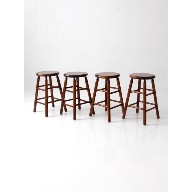 Wood Vintage Wood Farmhouse Stools Set of 4 For Sale - Image 7 of 14