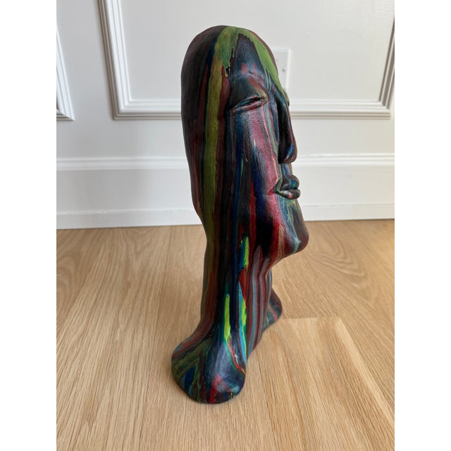 Figurative 1970s Studio-Made Hand-Painted Clay Bust – Modernist Elongated Head Sculpture, Matte Finish, 14” For Sale - Image 3 of 9