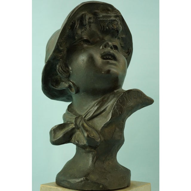19th Century Bronze Bust Sculpture of a Peasant Child on a Marble Base by Francesco Paolo Michetti For Sale - Image 14 of 18