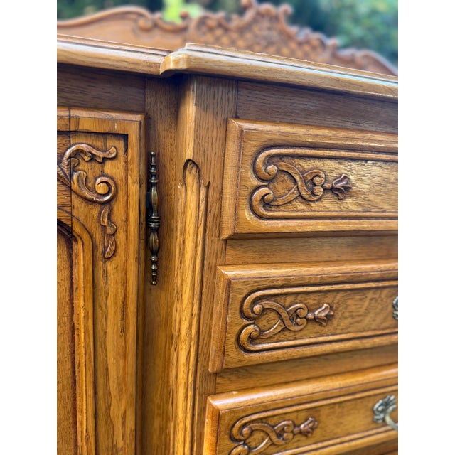 Vintage French Louis XV Tiger Oak Carved Sideboard For Sale - Image 9 of 12