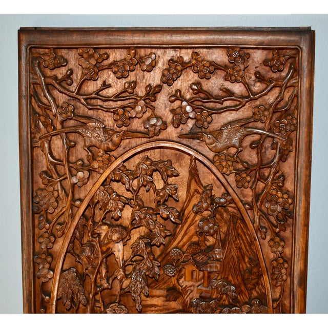 Vintage Unique Heavily Carved Chinese Plaque W/Figural Designs For Sale - Image 9 of 12
