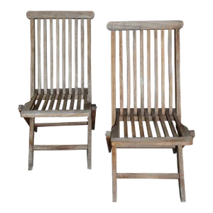 Late 20th Century Pair Vintage Naturally Weathered Wood Folding Deck Chairs
