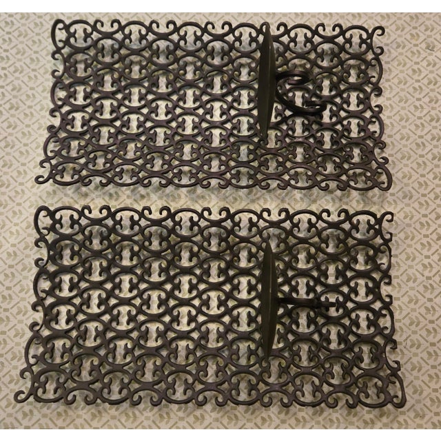 Vintage Mid Century Metal and Iron Wall Mount Pillar Candle Holder Set For Sale - Image 4 of 7