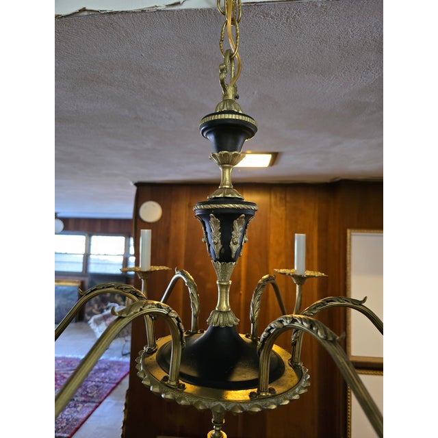 Black Vintage Mid Century Italian Gilt Hollywood Glamour Chandelier For Sale - Image 8 of 8