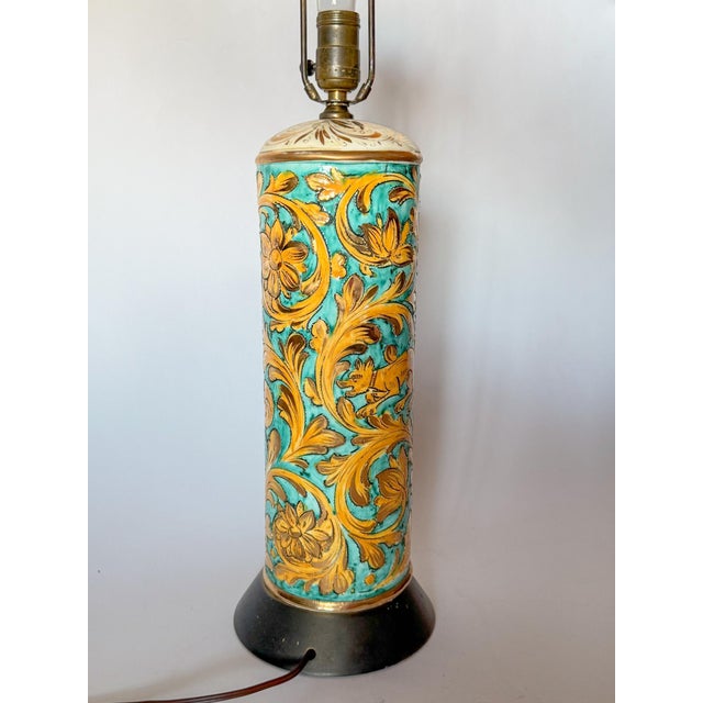 Vintage Italian Scraffito Table Lamp With Gilt Glaze Detail For Sale - Image 13 of 15
