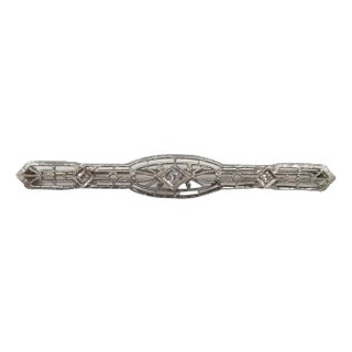 Vintage Art Deco Style 14k White Gold Diamond Brooch For Sale