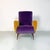 Italian mid century modern purple and yellow armchair with wood conical legs, 1960s Funny but elegant armchair with beech...