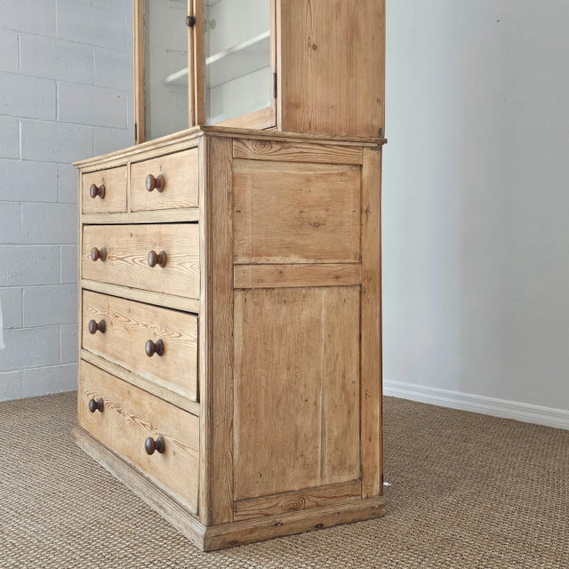 Wood Antique English Pine Glazed Dresser Display Cabinet - Circa 1880 For Sale - Image 7 of 17