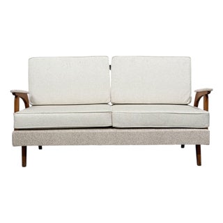 Peter Hvidt & Orla Mølgaard-Nielsen Style, Settee, Cream Boucle, Denmark, 1960s For Sale