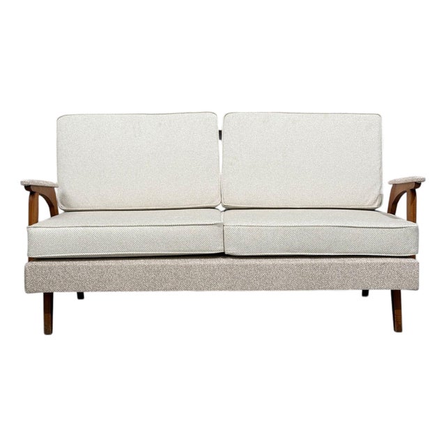 Peter Hvidt & Orla Mølgaard-Nielsen Style, Settee, Cream Boucle, Denmark, 1960s For Sale