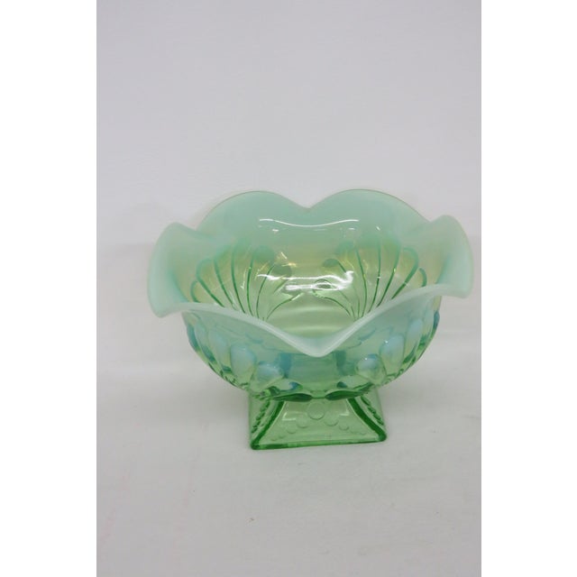 Jefferson Glass Beaded Fan Style Green Opalescent Candy Dish Compote Bowl 4567b For Sale - Image 15 of 18