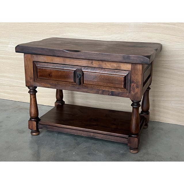 Spanish 20th Pair of Large Spanish Nightstands or Low Console Tables With Drawer For Sale - Image 3 of 11