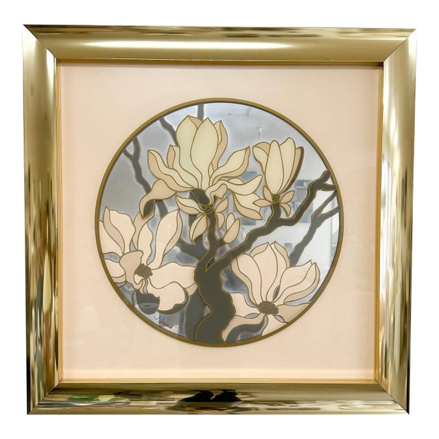 Vintage 1970s Mid Century Modern Brass and Mirror Flower Art For Sale