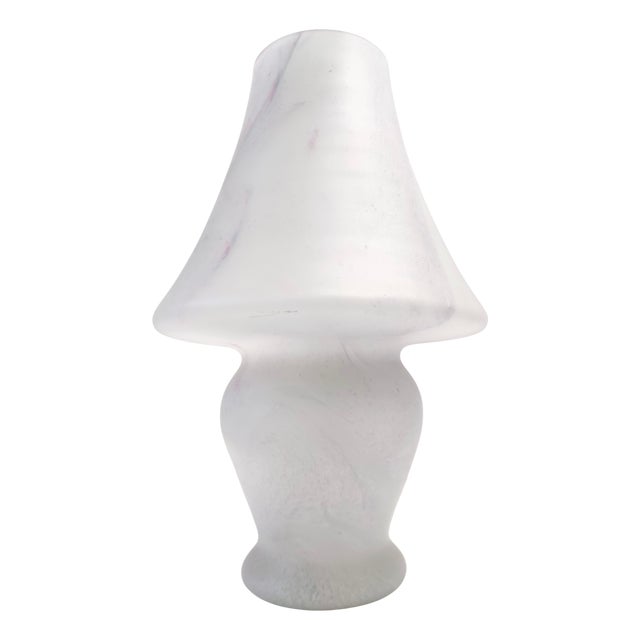 Vintage Italian White Murano Glass Table Lamp with Pink Marble Effect, 1970s For Sale