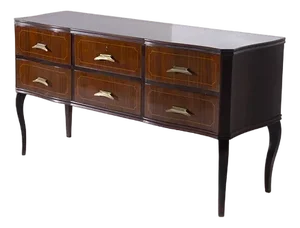 Vintage Italian Sideboard in Brass and Walnut Wood, 1950s