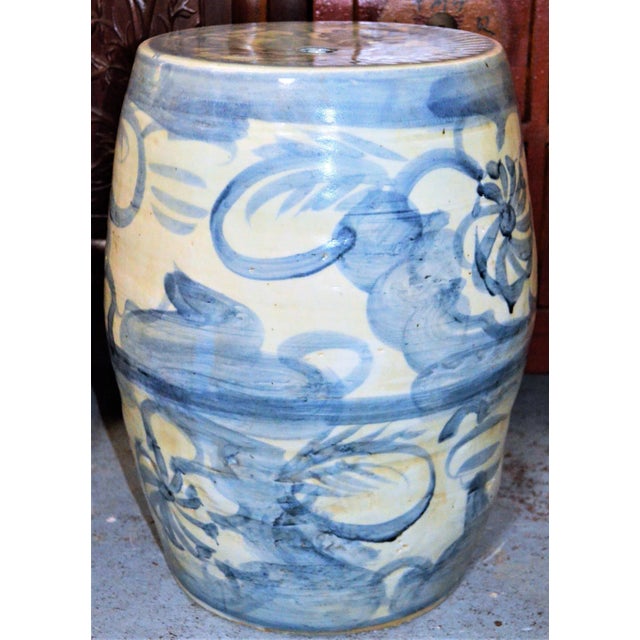 Blue Contemporary Chinoiserie Abstract Lotus Garden Stool For Sale - Image 8 of 8