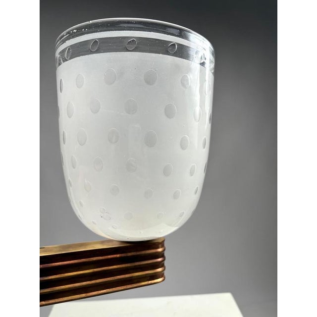 Large Art Deco Wall Lights in Blown Glass and Brass, Italy, 1940s, Set of 2 For Sale - Image 3 of 8