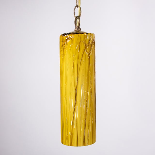 Set of 4 Mid-Century Murano Tubular Pendant Lights in Amber Cased Over White Glass Inspired by Carlo Nason For Sale - Image 10 of 18