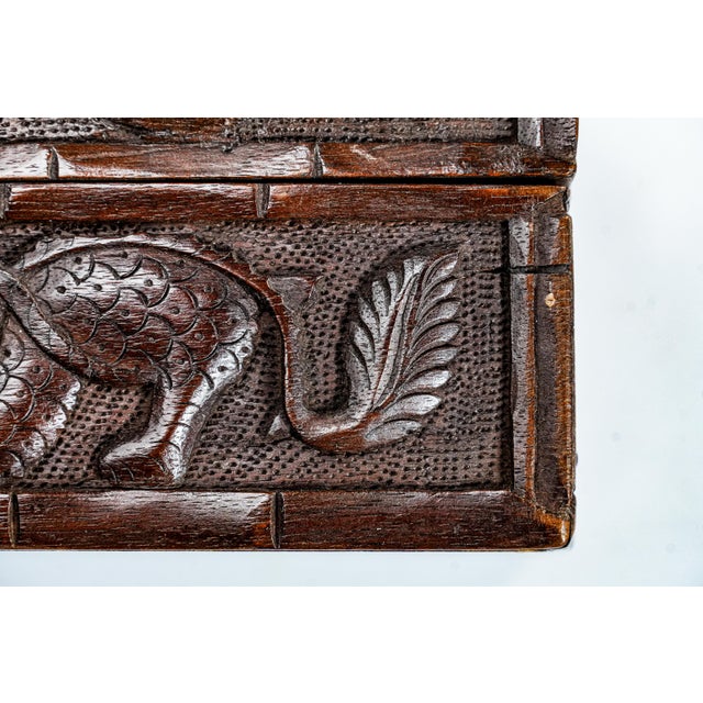 Victorian Hand-Carved Antique Wood Box Asian Chinese Dragon Motif Devonshire Militaria Regiment Crest For Sale - Image 13 of 18