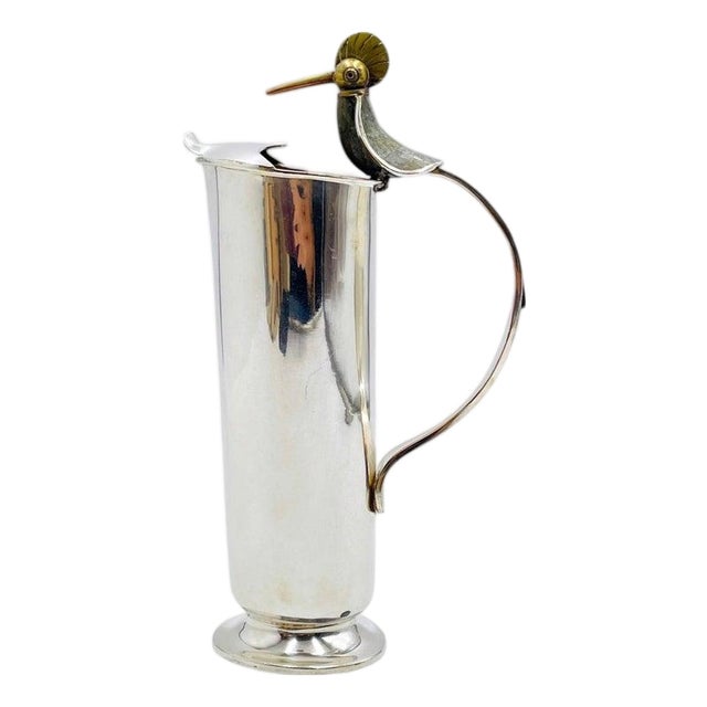 1960s Los Castillo "Bird of Paradise" Pitcher, Mexican Modern Silversmithing For Sale