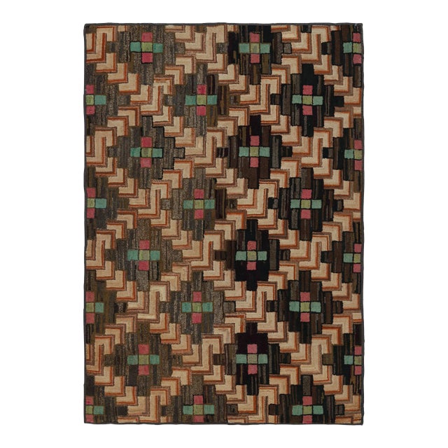 Antique Hooked Rug With Polychromatic Geometric Patterns, From Rug & Kilim For Sale
