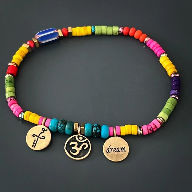 Early 21st Century Colorful Beaded Yogi Ankle Bracelet For Sale - Image 5 of 10