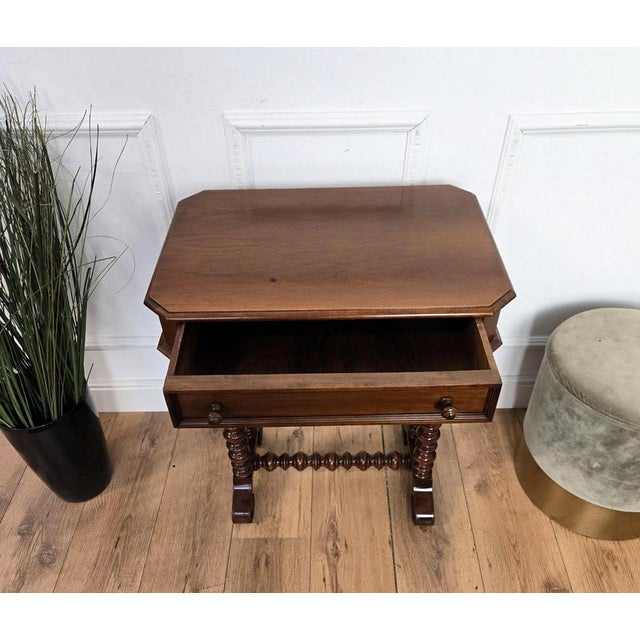 Wood Antique Italian Carved Wood Sewing Table with Bobbin Barley Twist Legs, 1890s For Sale - Image 7 of 9
