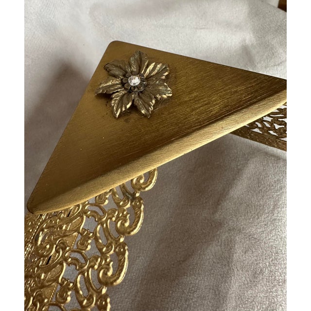 Metal Vintage Gold Tone Filigree Metal Tissue Box Cover For Sale - Image 7 of 11