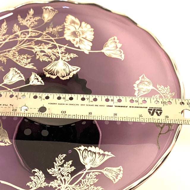 Early 20th C. Amethyst Glass Cake Plate With Gilded Silver Florals For Sale - Image 10 of 10