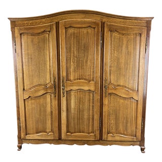 Vintage French Louis XVI Style Oak Wardrobe For Sale