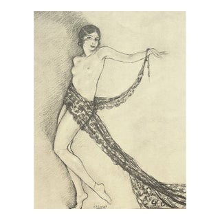 1926 Art Deco French Erotic Nude Dancer Lithograph For Sale