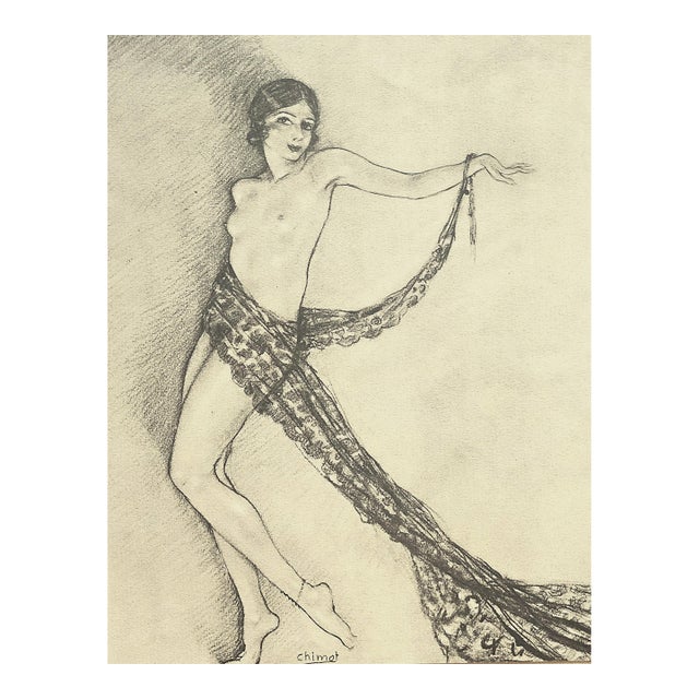1926 Art Deco French Erotic Nude Dancer Lithograph For Sale