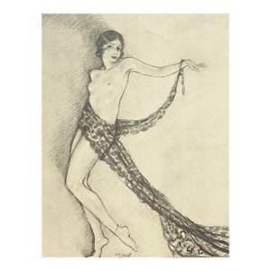 1926 Art Deco French Erotic Nude Dancer Lithograph