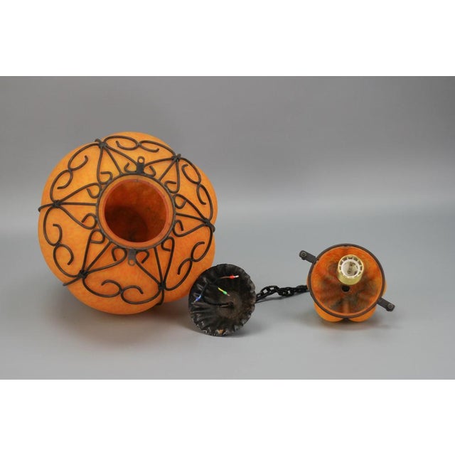 Venetian Style Pâte de Verre Glass Metal Caged Lantern Pendant Light For Sale - Image 16 of 18