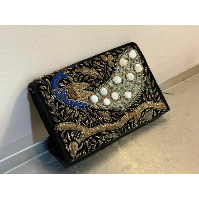 Black Velvet Beaded Peacock Clutch For Sale - Image 6 of 6