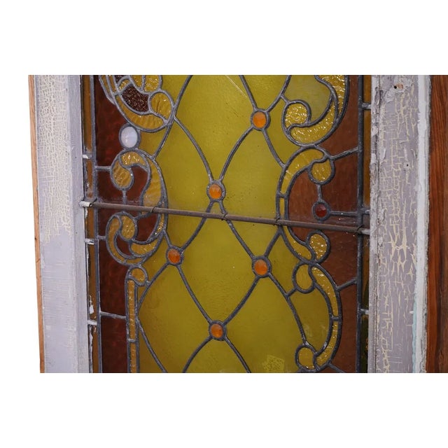 English Antique Leaded Glass Window Pane in Original Frame For Sale - Image 4 of 6