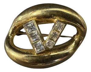 1990s Brass and Strass Logo Brooch by Valentino