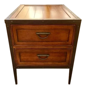 Thomasville Modern Mahogany Finished Wood and Metal Two Drawer End Table