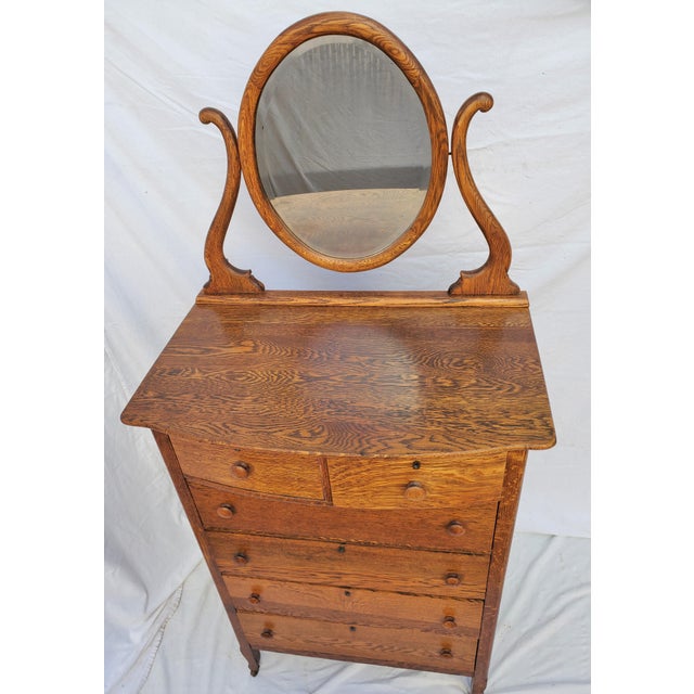 Antique Mission American Oak Highboy Dresser Chest With Mirror Chairish