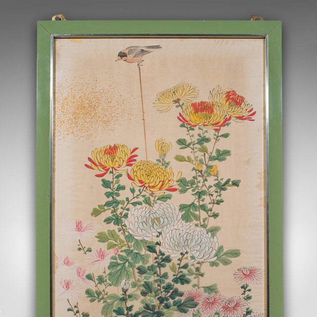 4' Tall Vintage Wall Panel, Oriental, Watercolour on Silk, Framed Art, Art Deco For Sale - Image 4 of 12