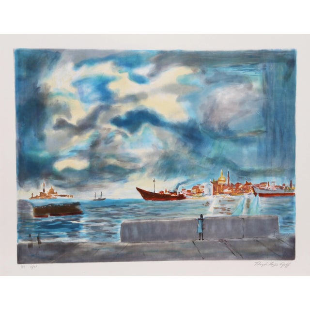 Modern Lloyd Lozes Goff, Entrance to Venice, Lithograph For Sale - Image 3 of 3