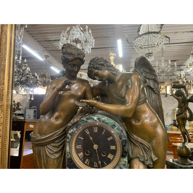 Antique French Mantel Clock in Bronze and Marble, 1850 For Sale - Image 10 of 11