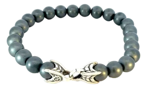 David Yurman Hematite Prayer Beads Bracelet 8" 8 mm Sterling Silver Estate
