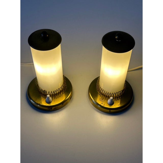 Mid-Century Modern Bedside Table Lamps in Opaline Glass and Brass, Germany, 1950s, Set of 2 For Sale - Image 12 of 18