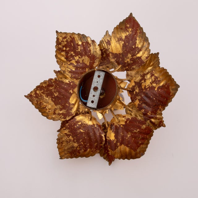 Gold Vintage Italian Gold Leaf Flush Mount or Wall Sconce by Masca, 1970s For Sale - Image 8 of 8