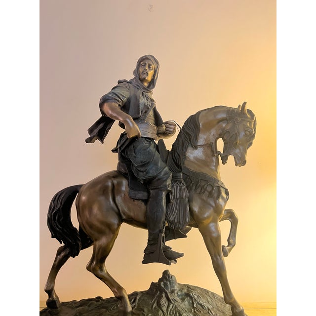 Mid 20th Century Vintage Bronze Figure of Horse & Rider “Cavalier Arabe” on Marble Signed Bayre For Sale - Image 5 of 11