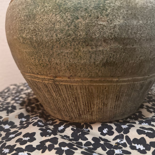Olive Vintage Rustic Hand-Finished Pottery Jar For Sale - Image 8 of 8