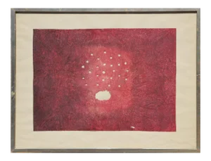 1960s Red Abstract Hand Manipulated Acrylic Painting